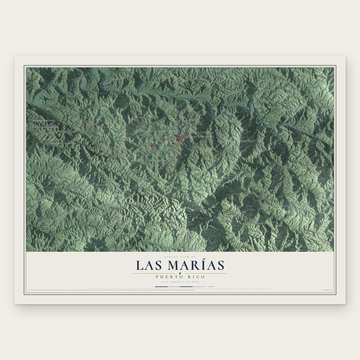 Las Marías, Puerto Rico map print, the full design