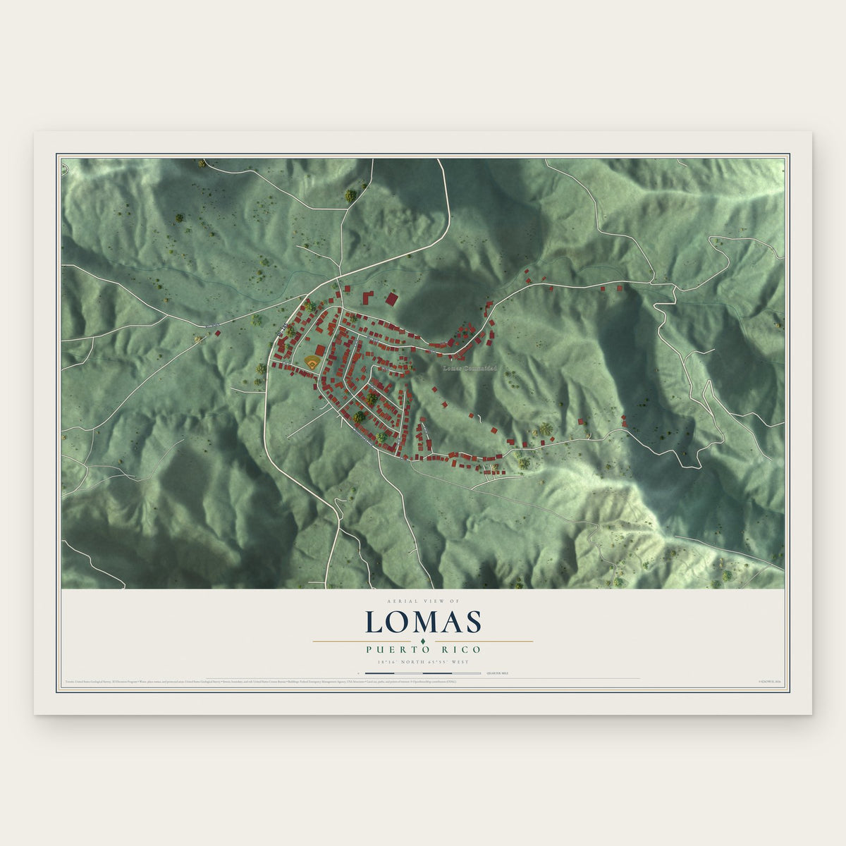 Lomas, Puerto Rico map print, the full design