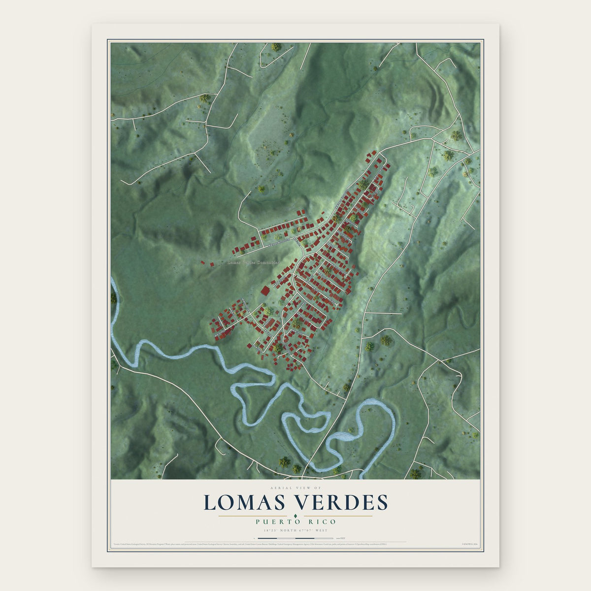 Lomas Verdes, Puerto Rico map print, the full design
