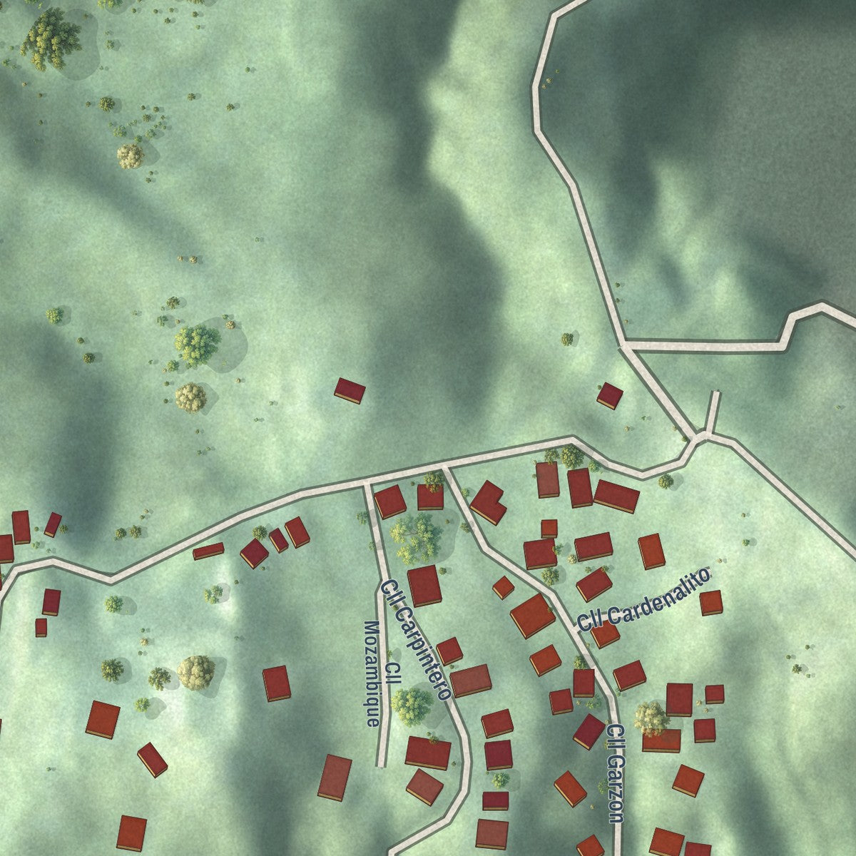 Close-up of the map of Los Panes, Puerto Rico print showing street and building detail