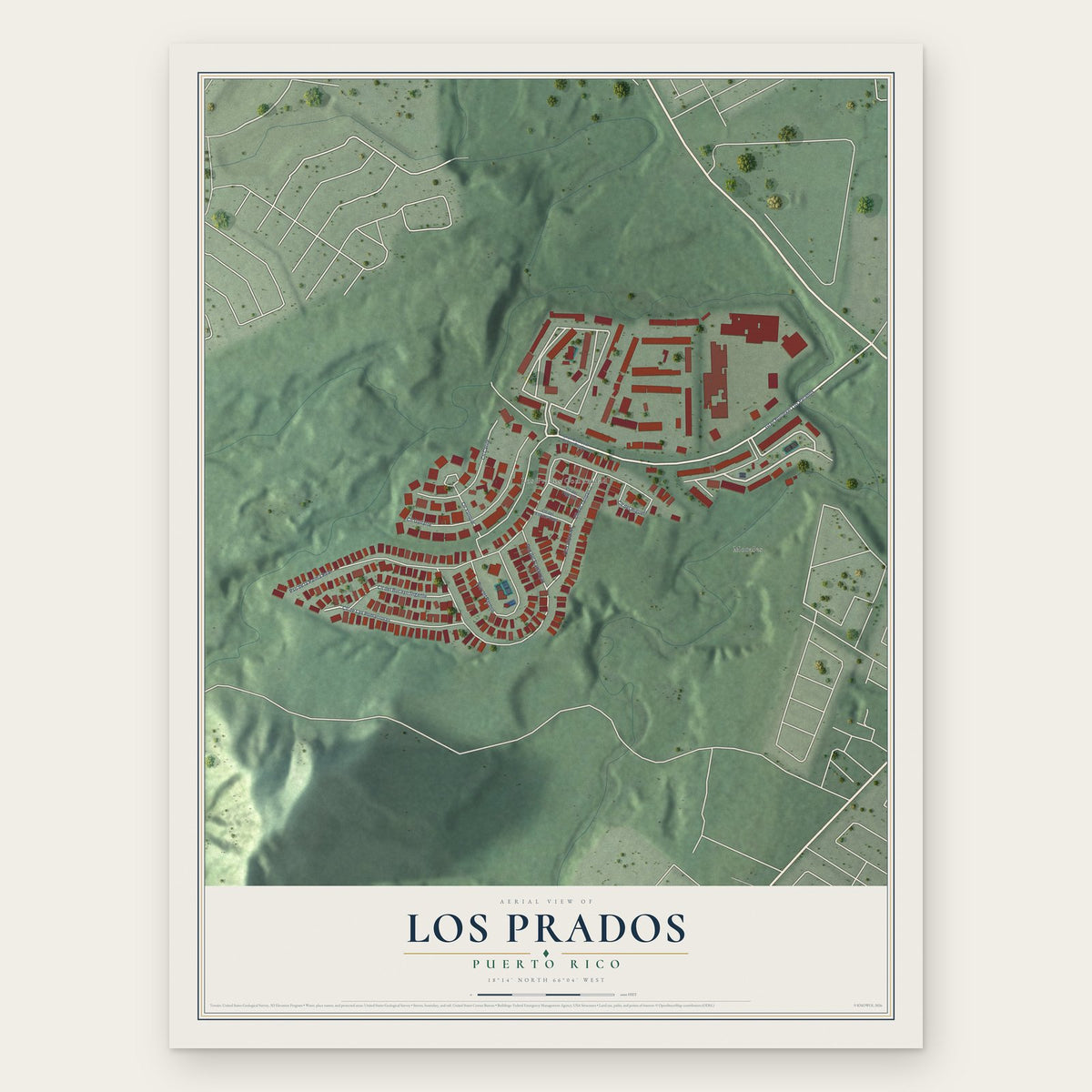 Los Prados, Puerto Rico map print, the full design