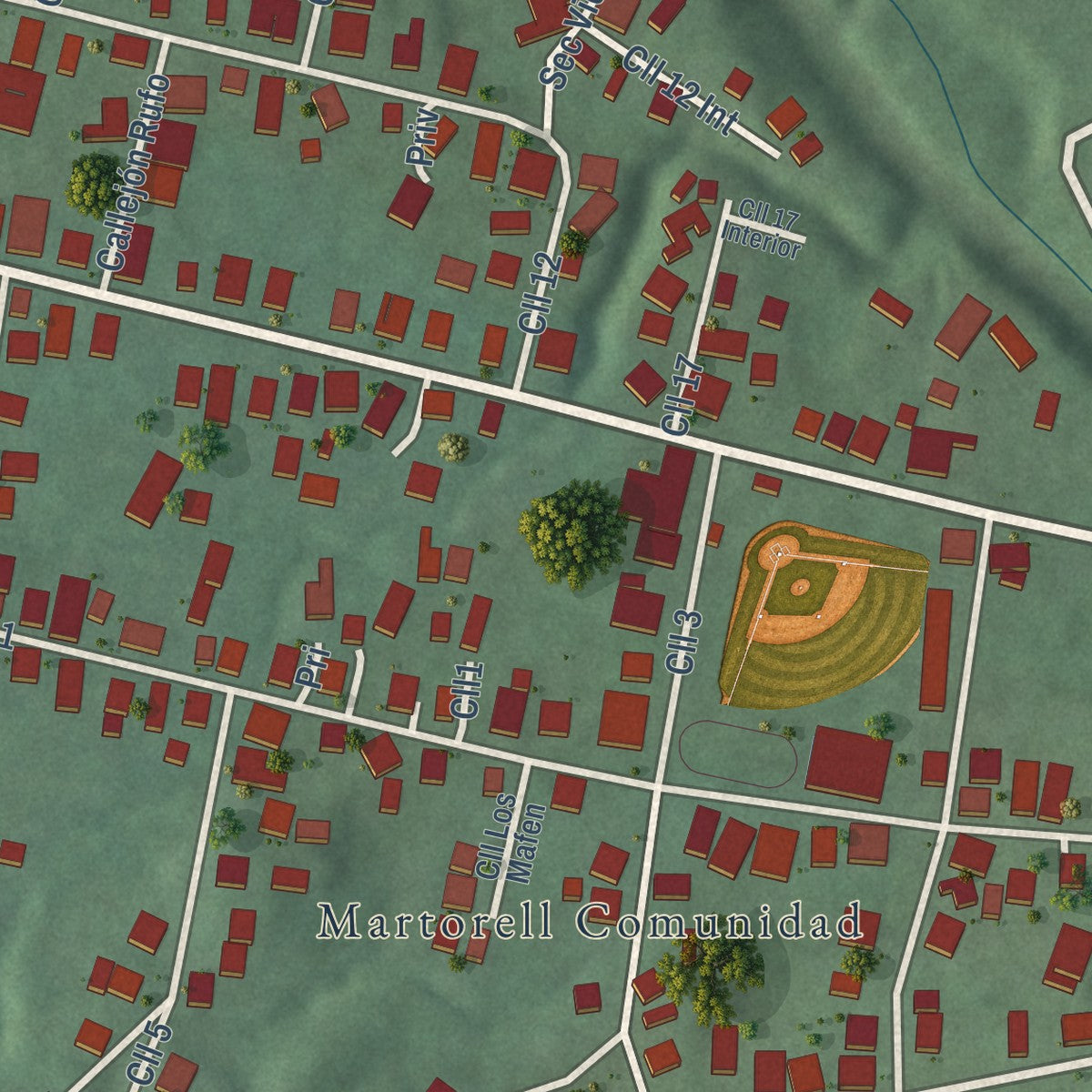 Close-up of the map of Martorell, Puerto Rico print showing street and building detail