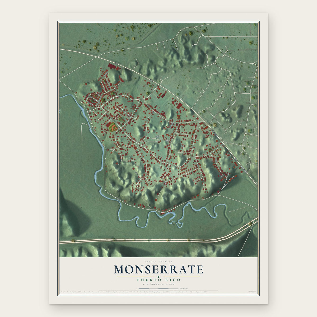 Monserrate, Puerto Rico map print, the full design