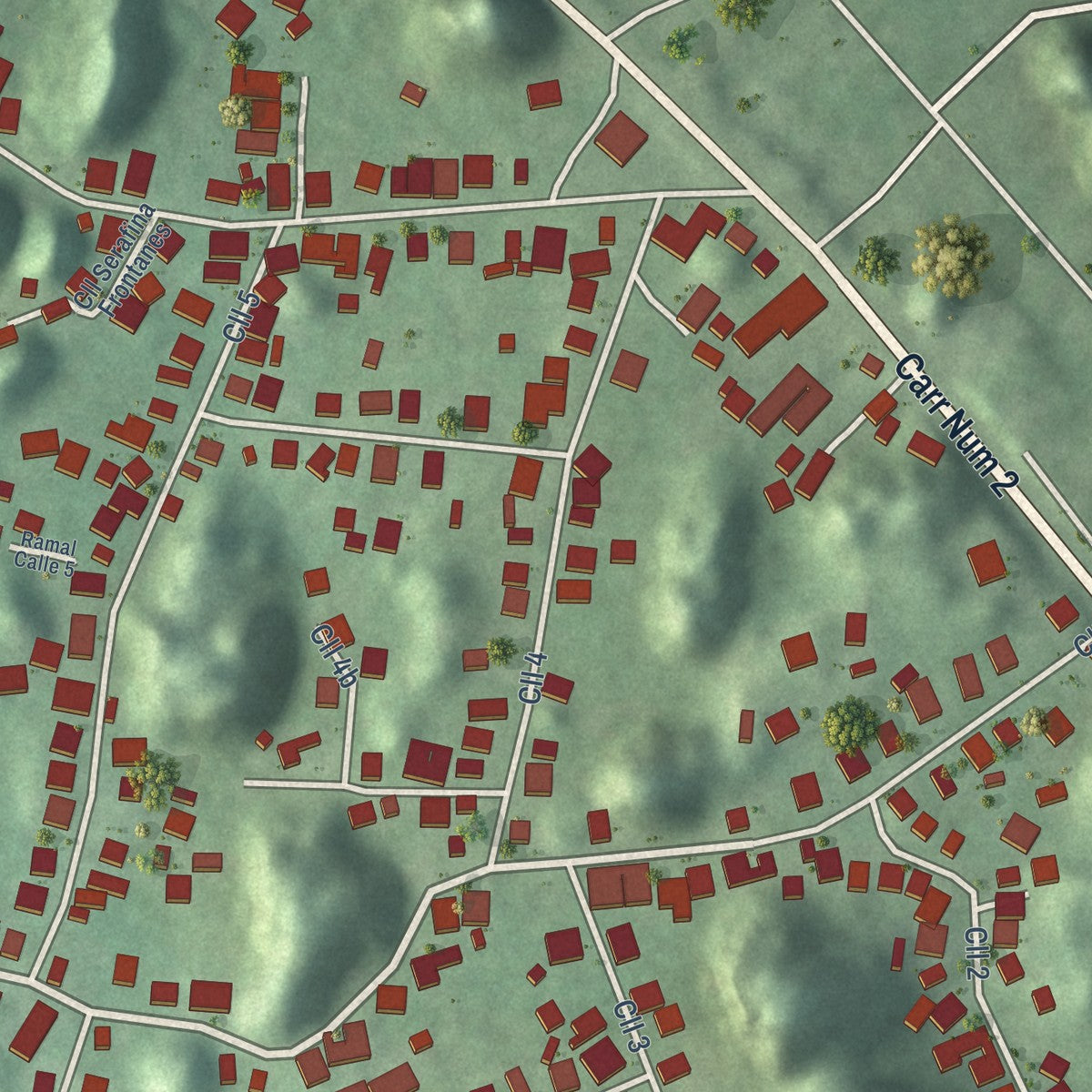 Close-up of the map of Monserrate, Puerto Rico print showing street and building detail