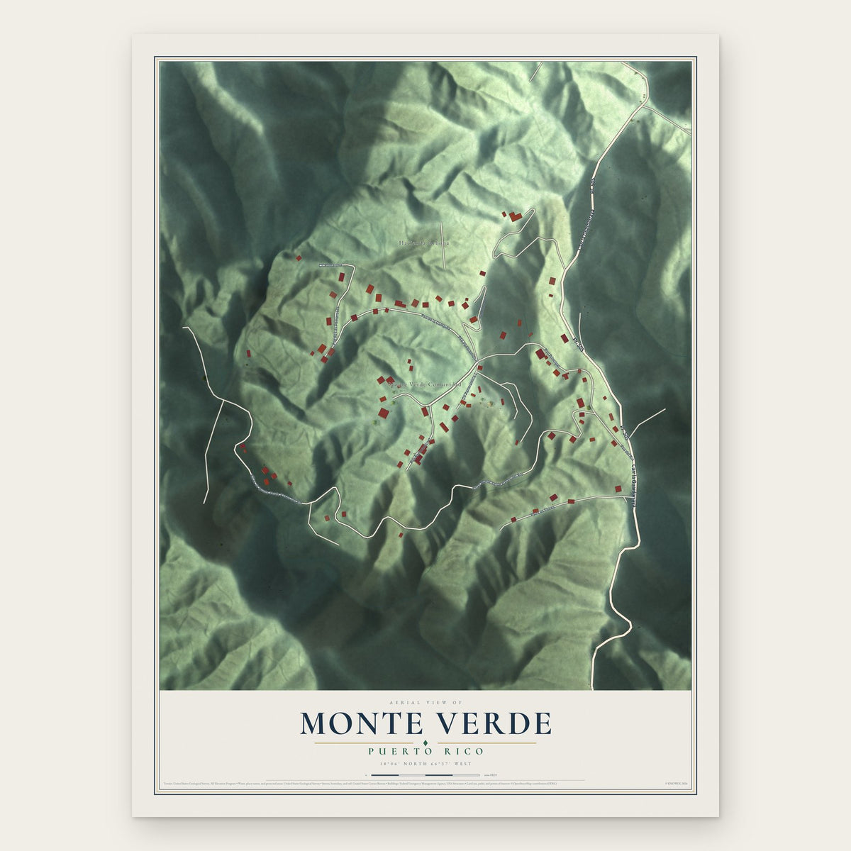Monte Verde, Puerto Rico map print, the full design