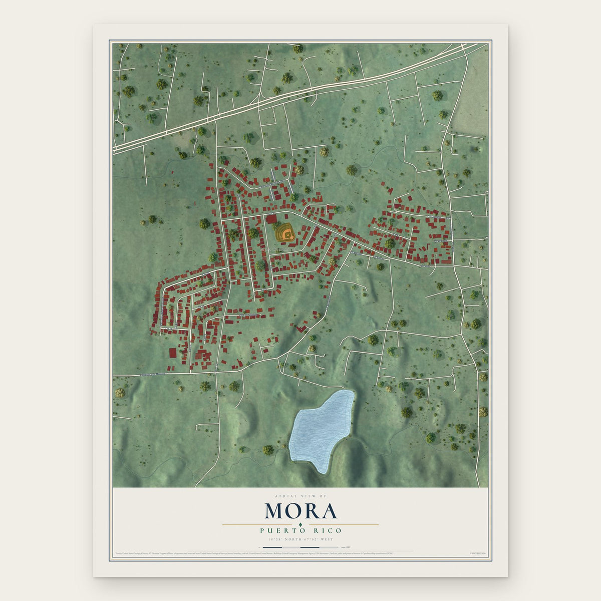 Mora, Puerto Rico map print, the full design
