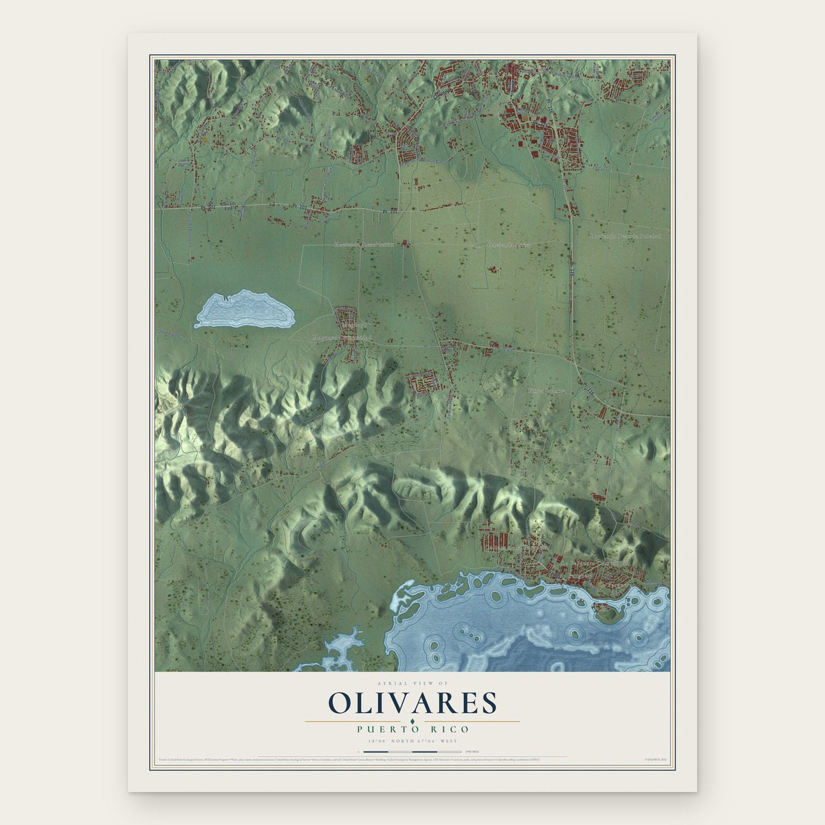 Olivares, Puerto Rico map print, the full design