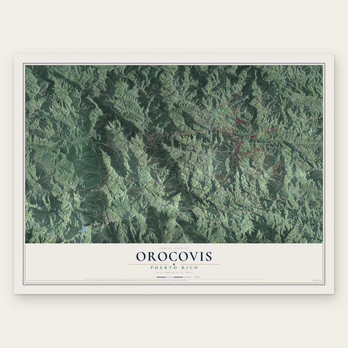 Orocovis, Puerto Rico map print, the full design
