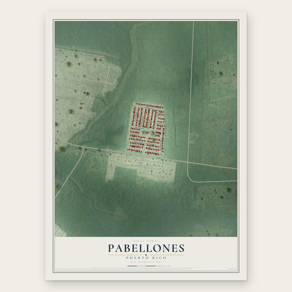 Pabellones, Puerto Rico map print, the full design
