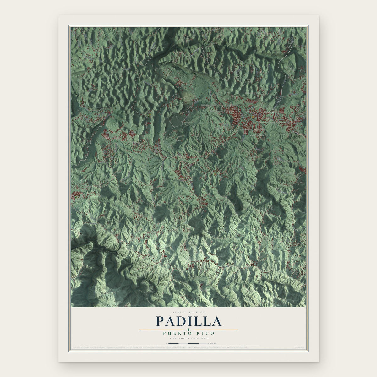 Padilla, Puerto Rico map print, the full design