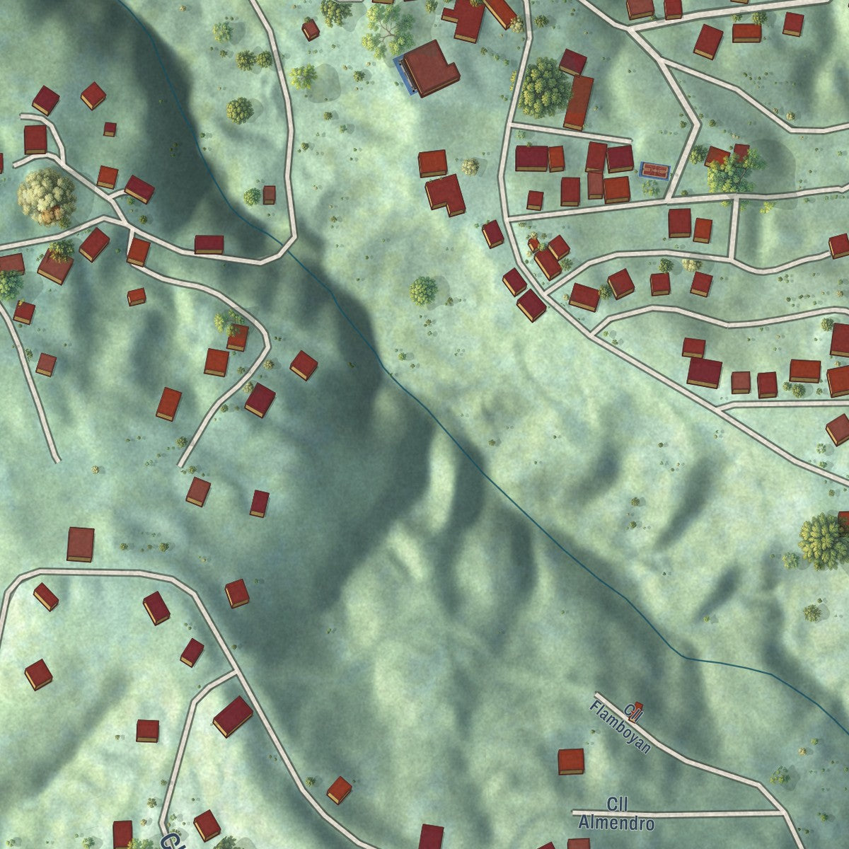 Close-up of the map of Palma Sola, Puerto Rico print showing street and building detail