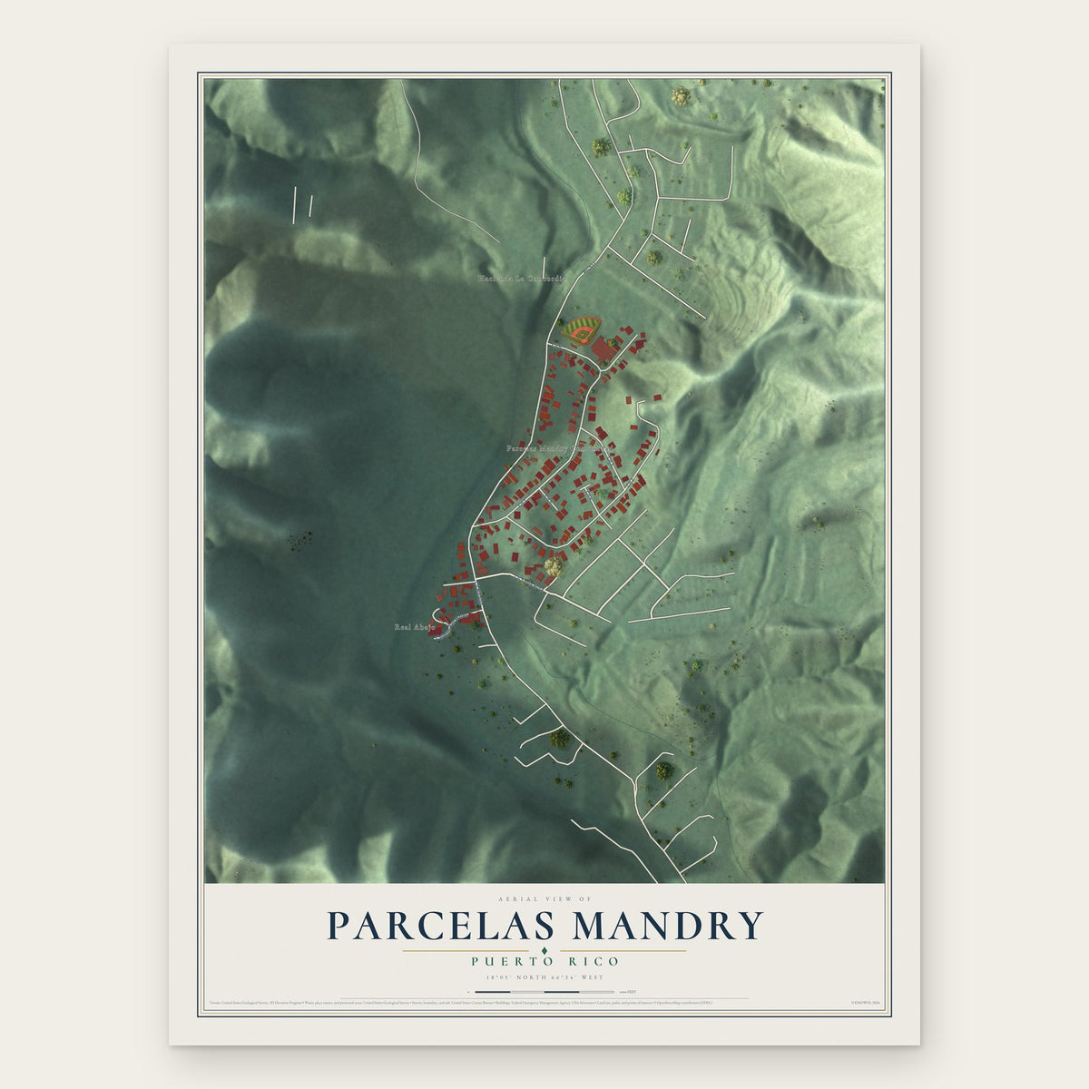 Parcelas Mandry, Puerto Rico map print, the full design