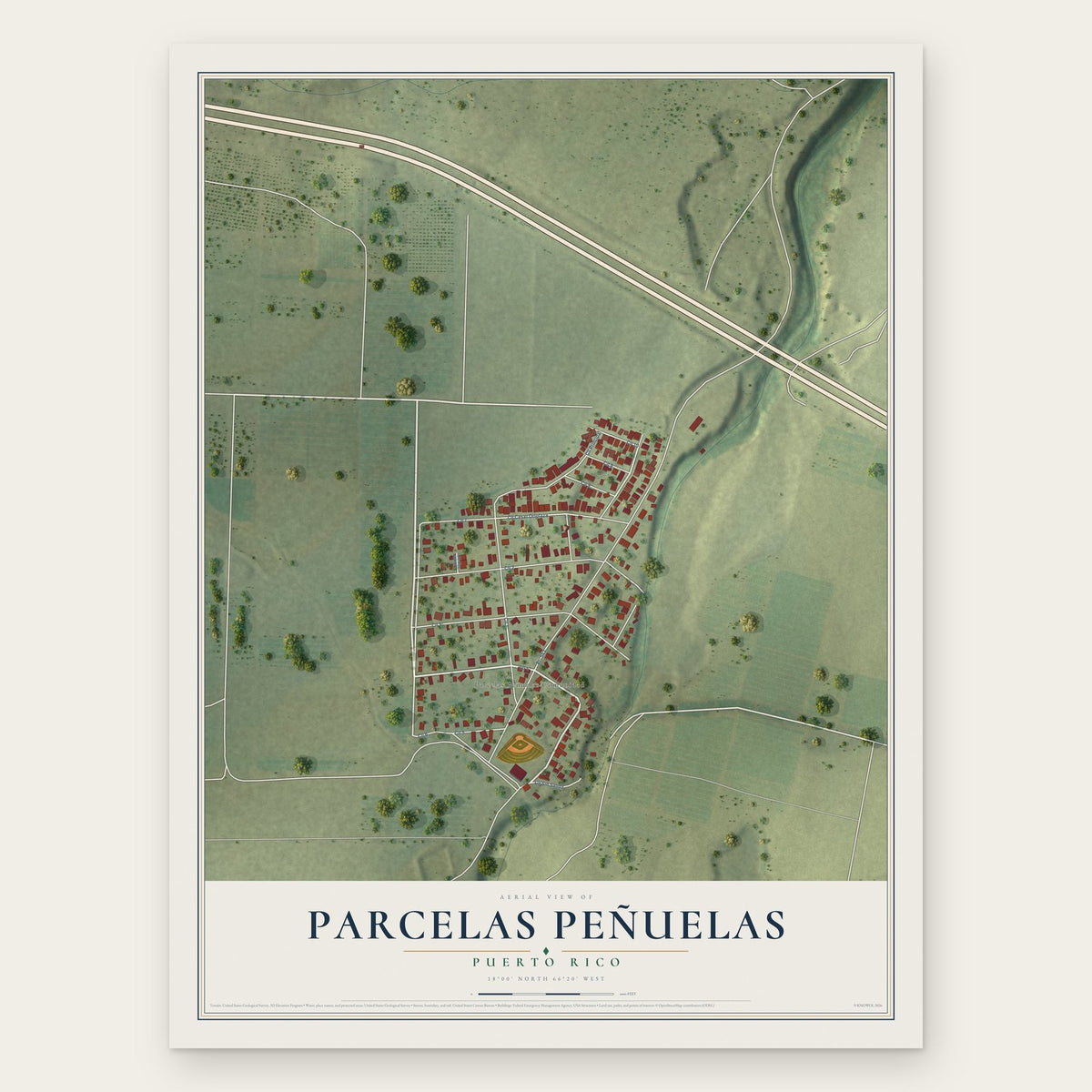 Parcelas PeΓ±uelas, Puerto Rico map print, the full design