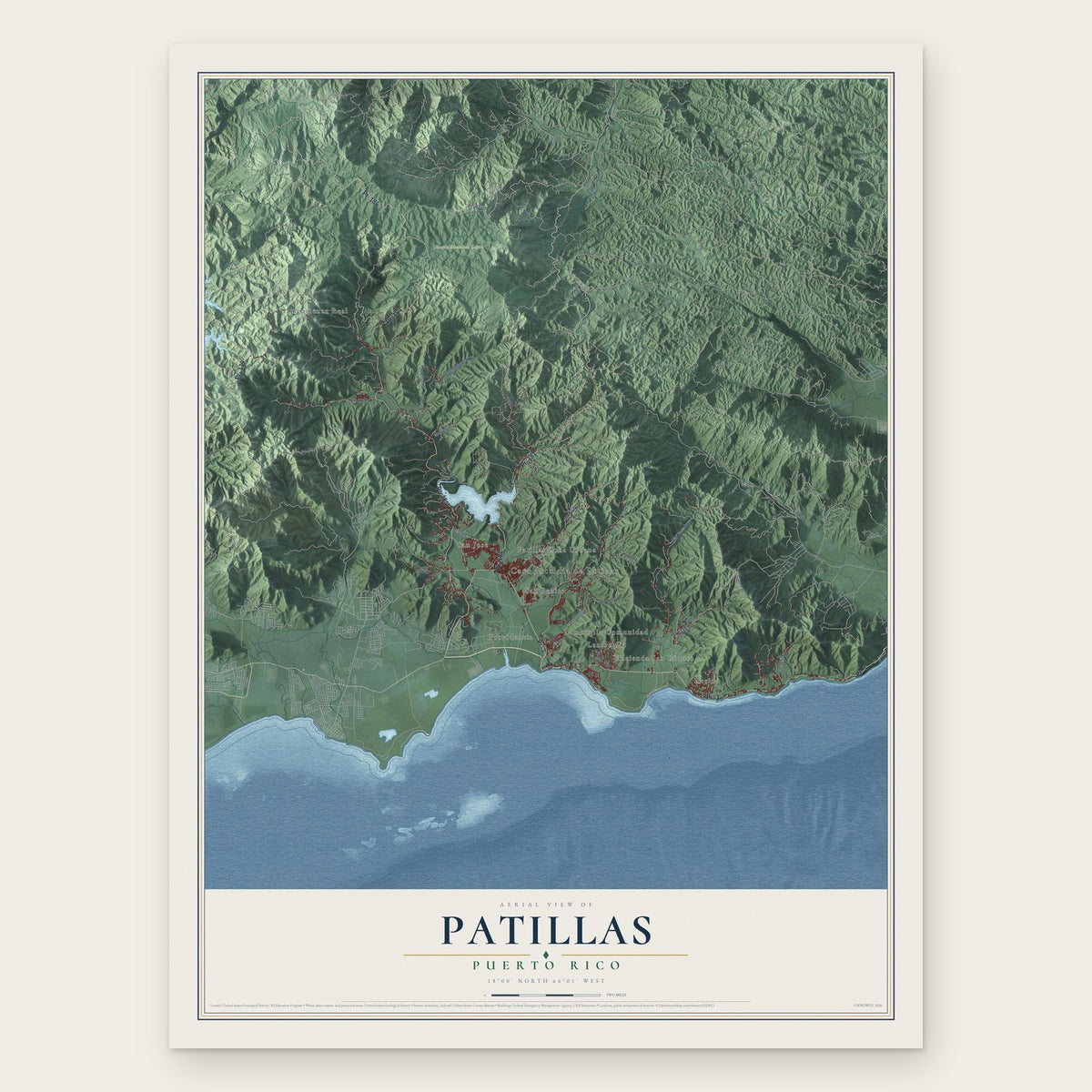 Patillas, Puerto Rico map print, the full design