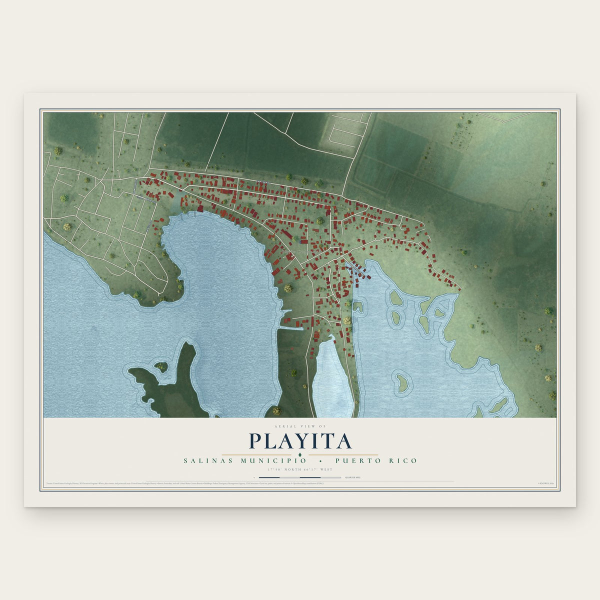 Playita, Salinas Municipio, Puerto Rico map print, the full design