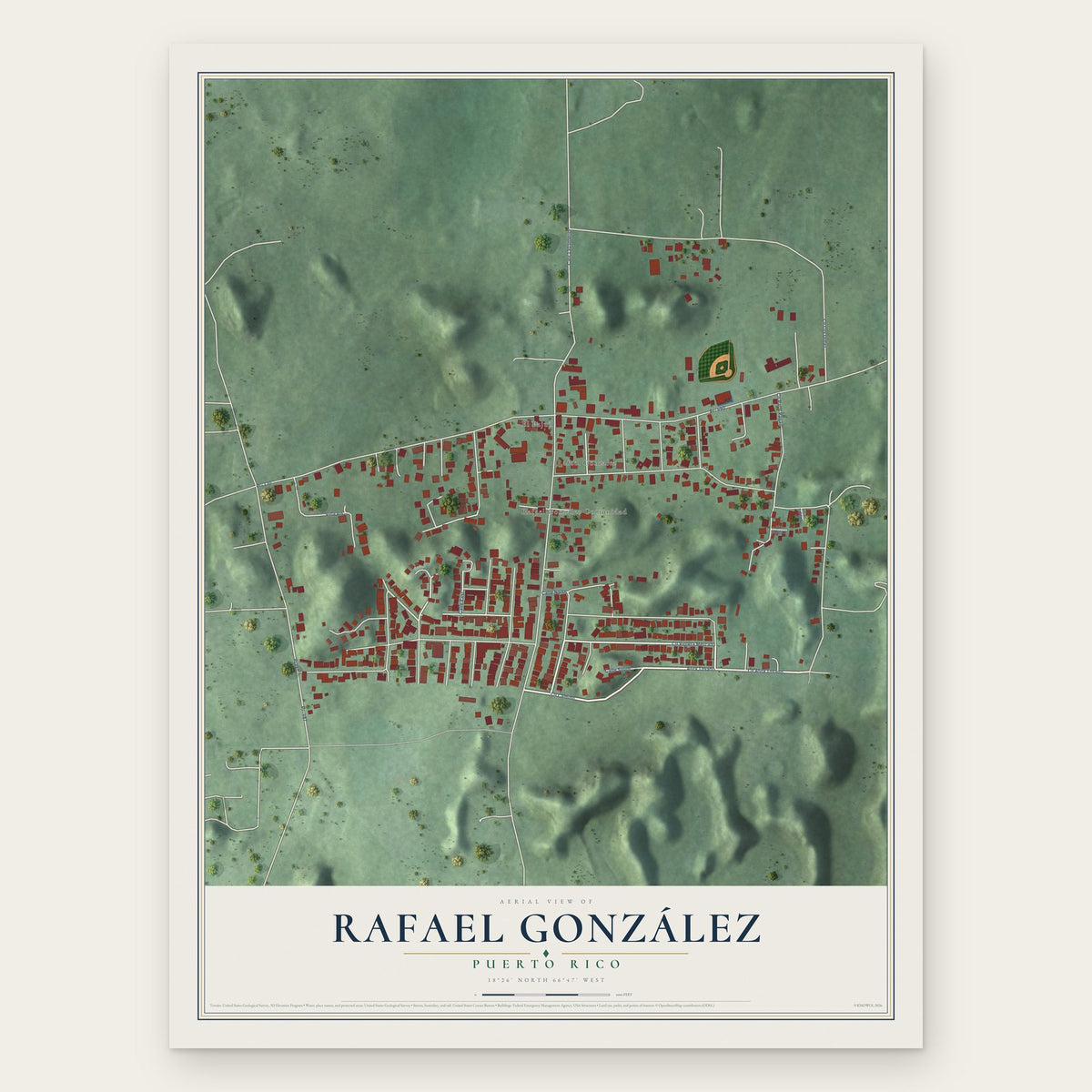 Rafael González, Puerto Rico map print, the full design