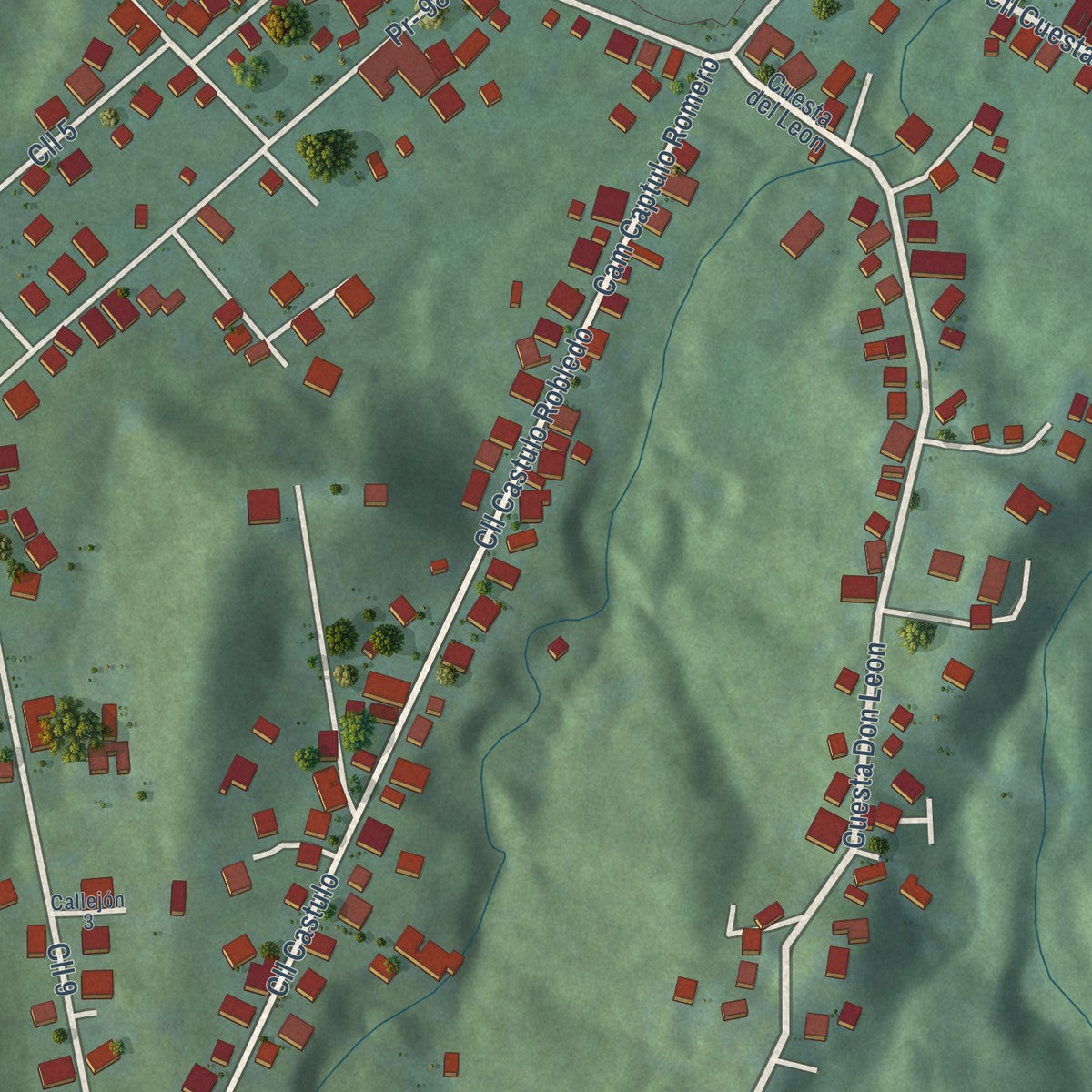 Close-up of the map of Ramos, Puerto Rico print showing street and building detail