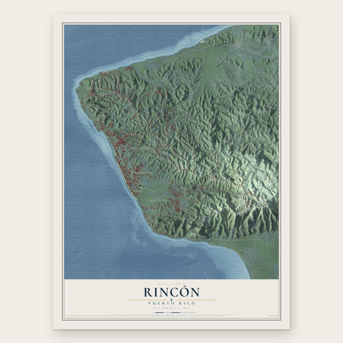 Rincón, Puerto Rico map print, the full design