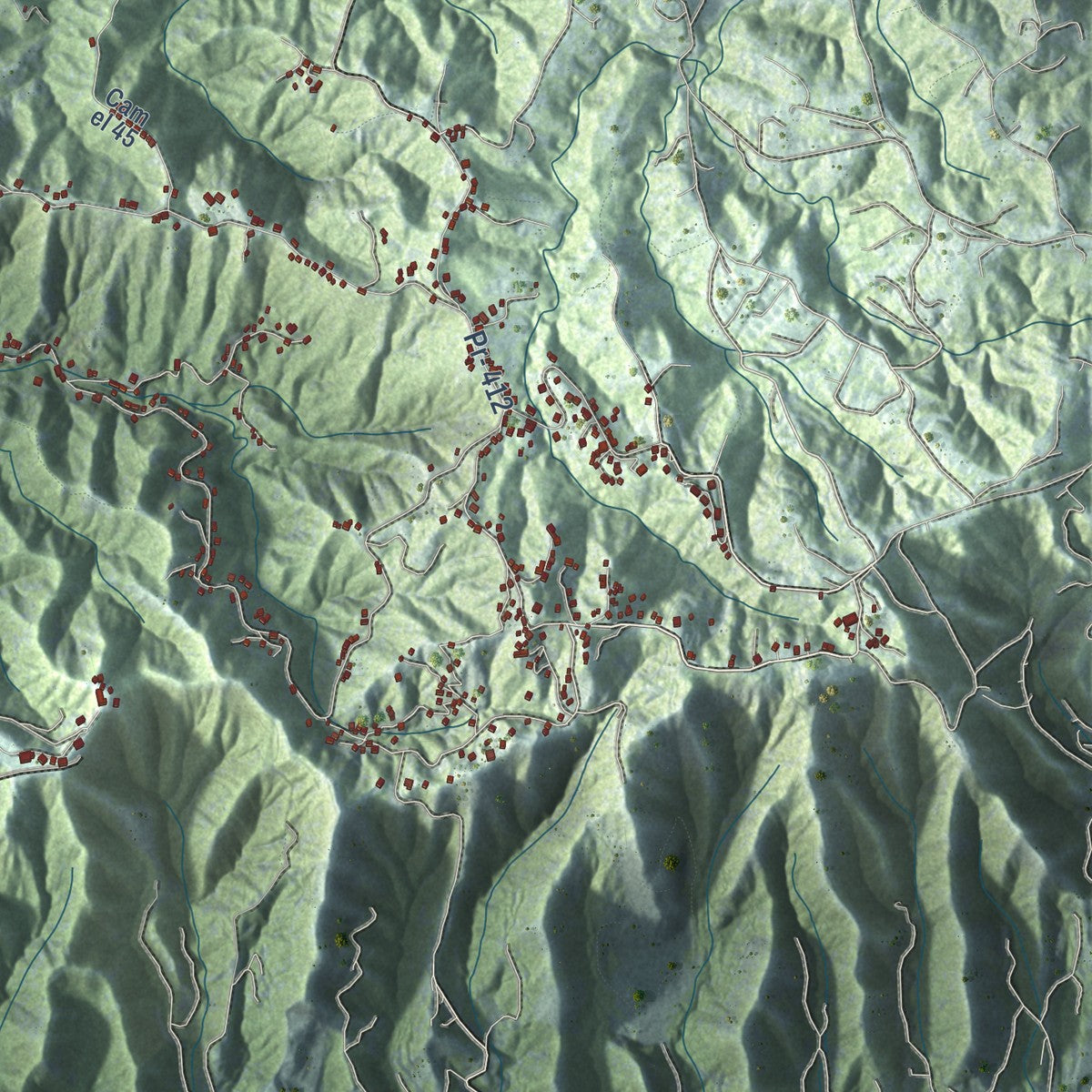 Close-up of the map of Rincón, Puerto Rico print showing street and building detail