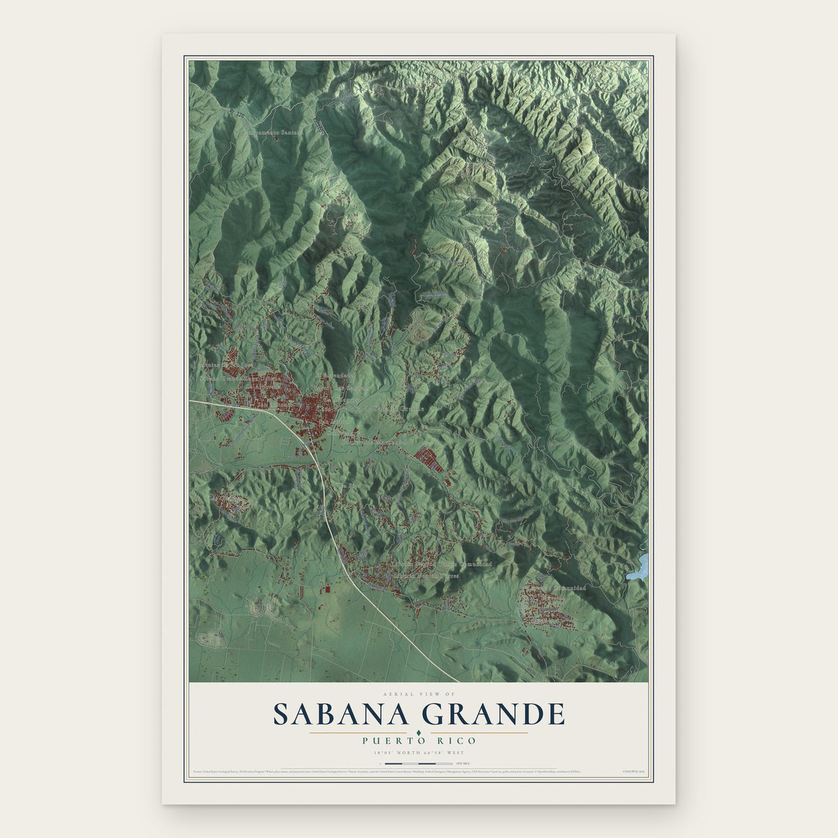 Sabana Grande, Puerto Rico map print, the full design