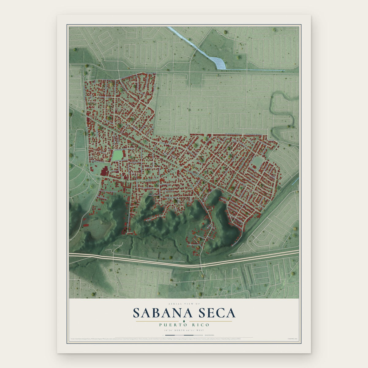 Sabana Seca, Puerto Rico map print, the full design