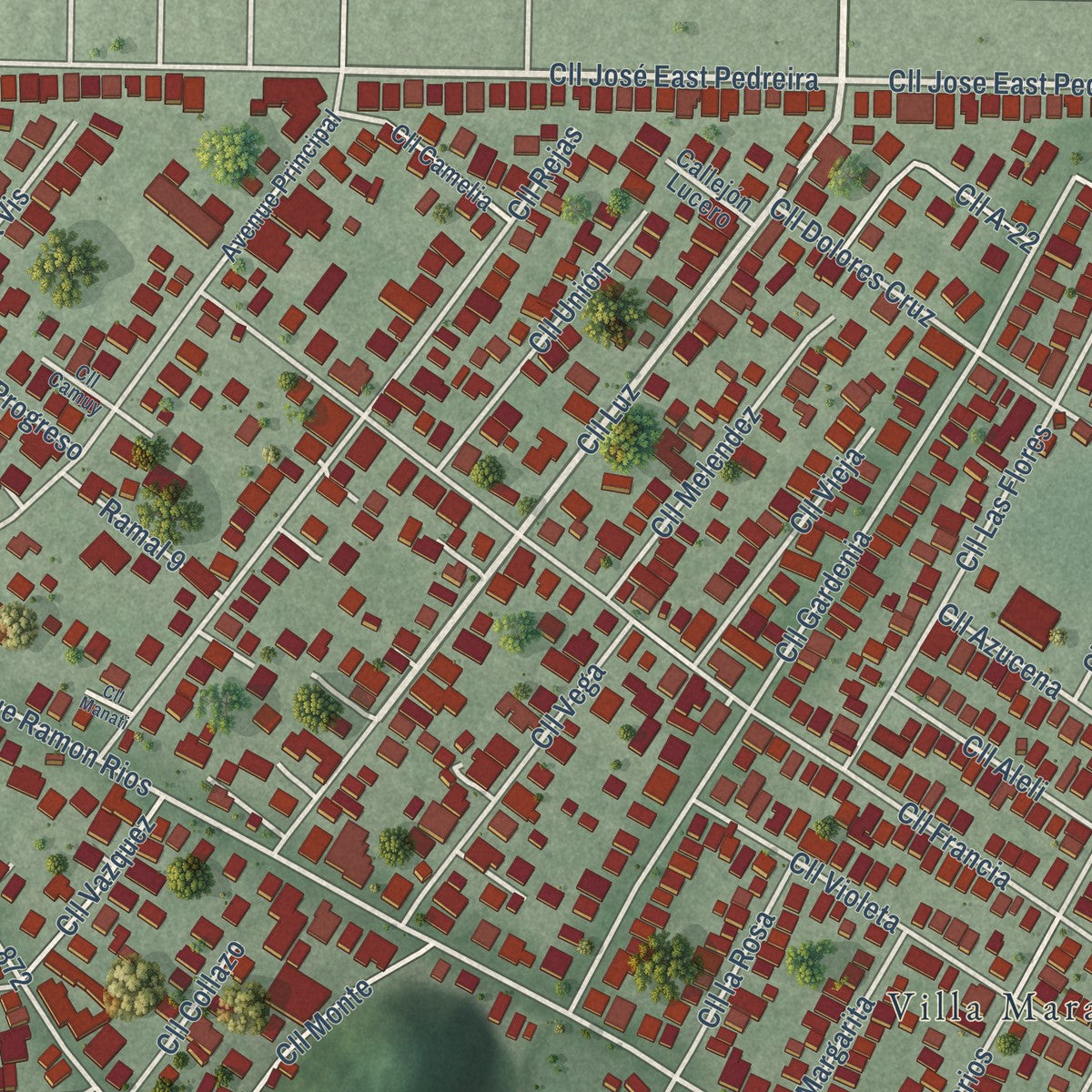 Close-up of the map of Sabana Seca, Puerto Rico print showing street and building detail