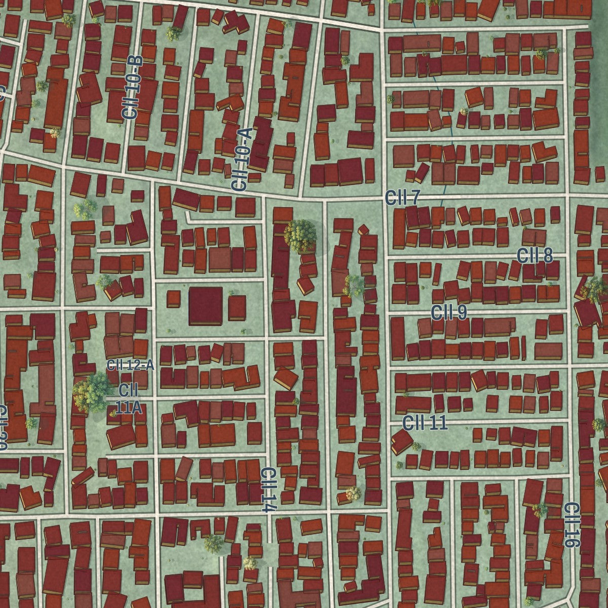 Close-up of the map of San Isidro, Puerto Rico print showing street and building detail