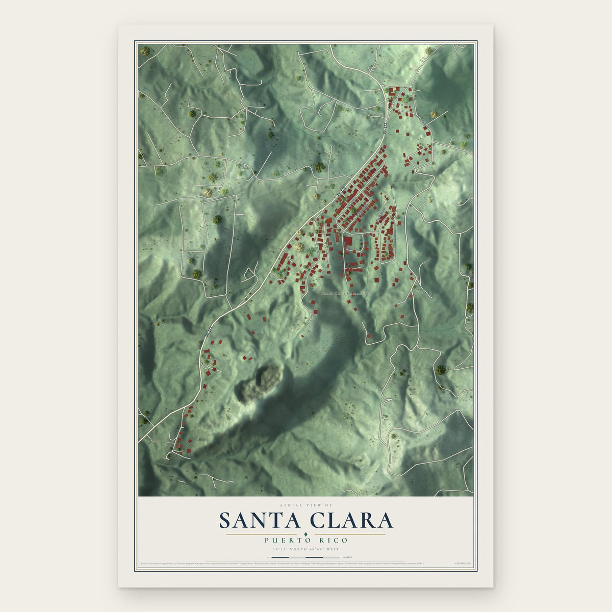 Santa Clara, Puerto Rico map print, the full design