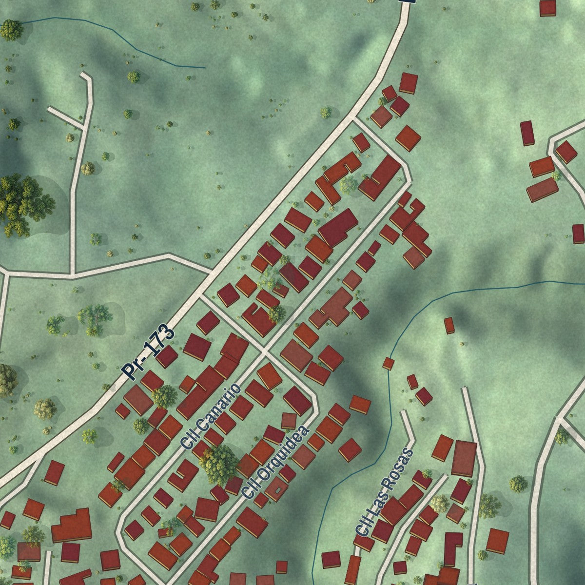 Close-up of the map of Santa Clara, Puerto Rico print showing street and building detail