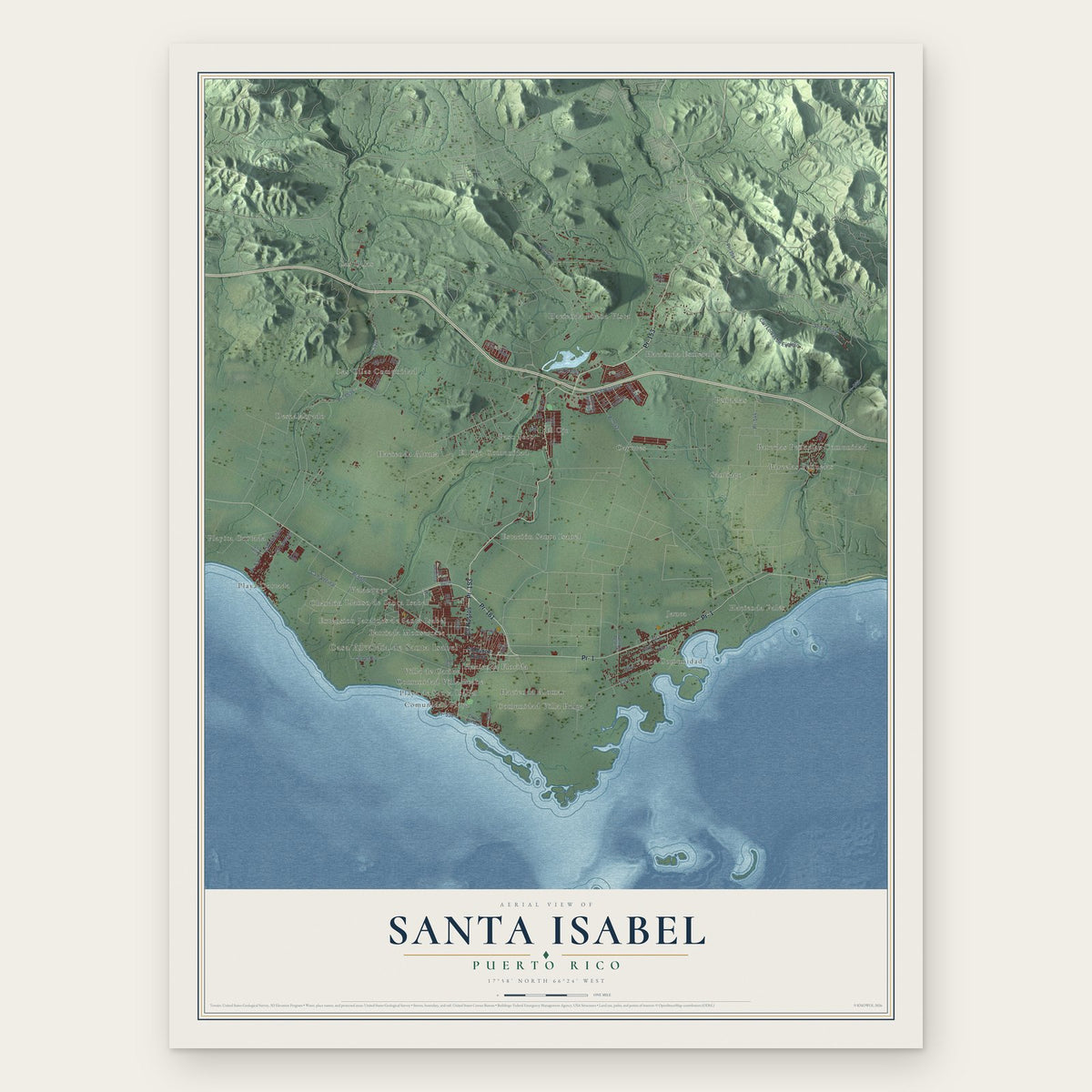 Santa Isabel, Puerto Rico map print, the full design