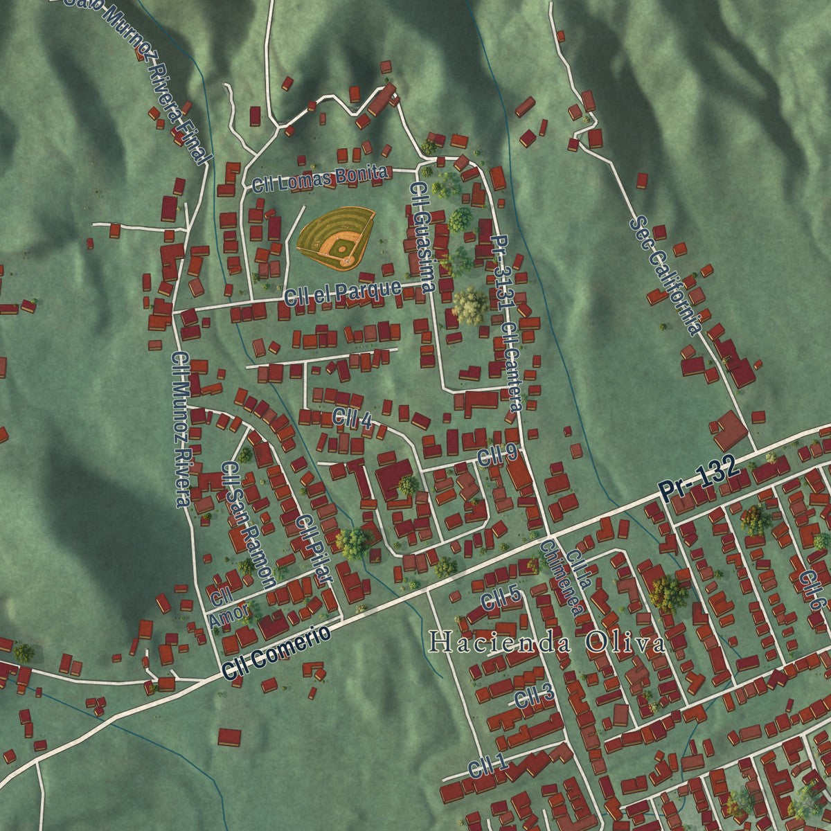 Close-up of the map of Santo Domingo, Puerto Rico print showing street and building detail