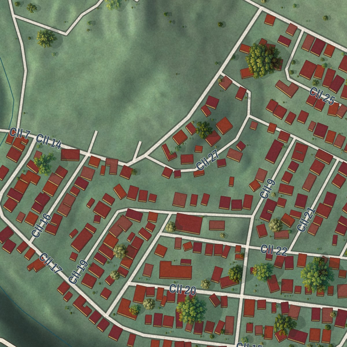 Close-up of the map of Tallaboa Alta, Puerto Rico print showing street and building detail
