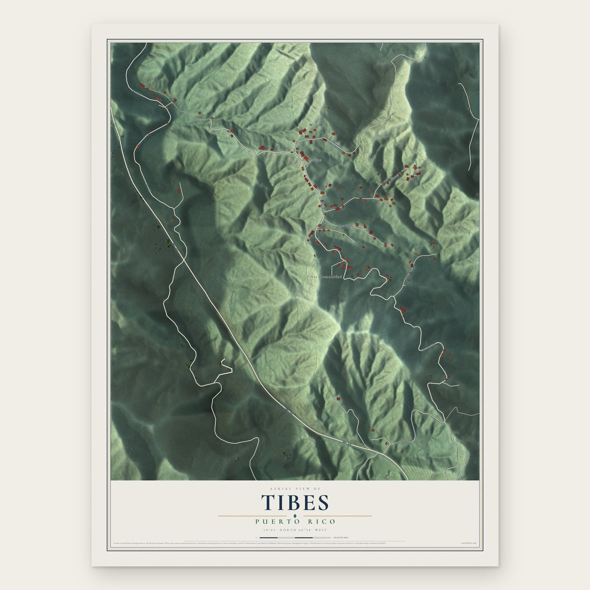 Tibes, Puerto Rico map print, the full design