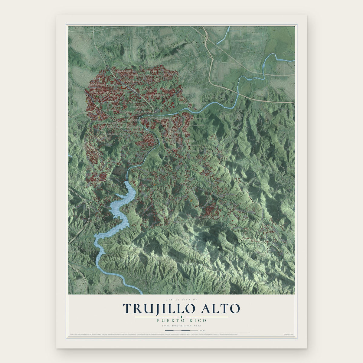 Trujillo Alto, Puerto Rico map print, the full design