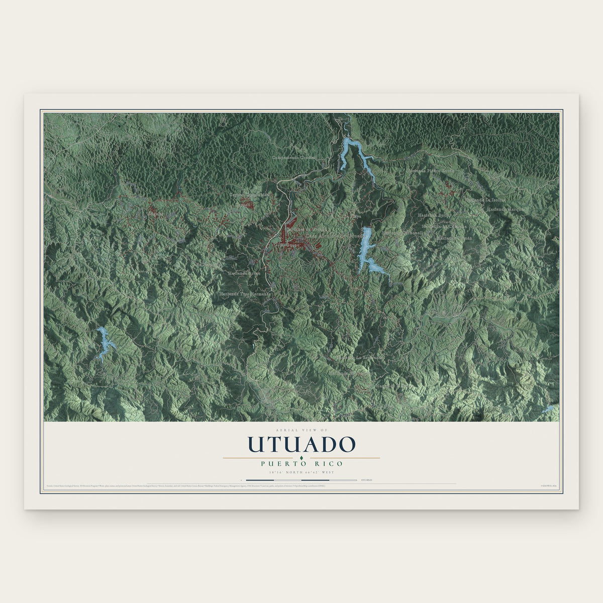Utuado, Puerto Rico map print, the full design