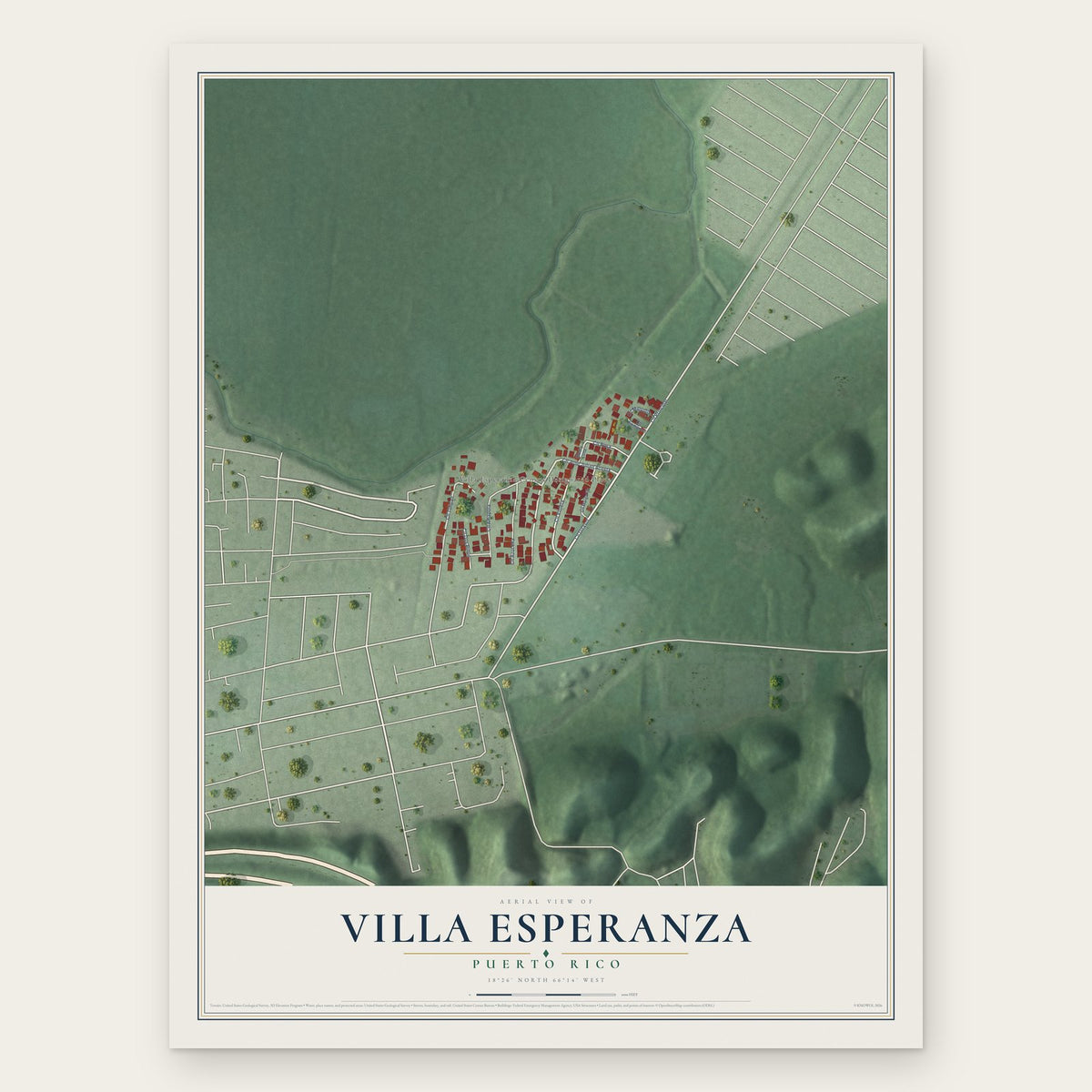 Villa Esperanza, Puerto Rico map print, the full design
