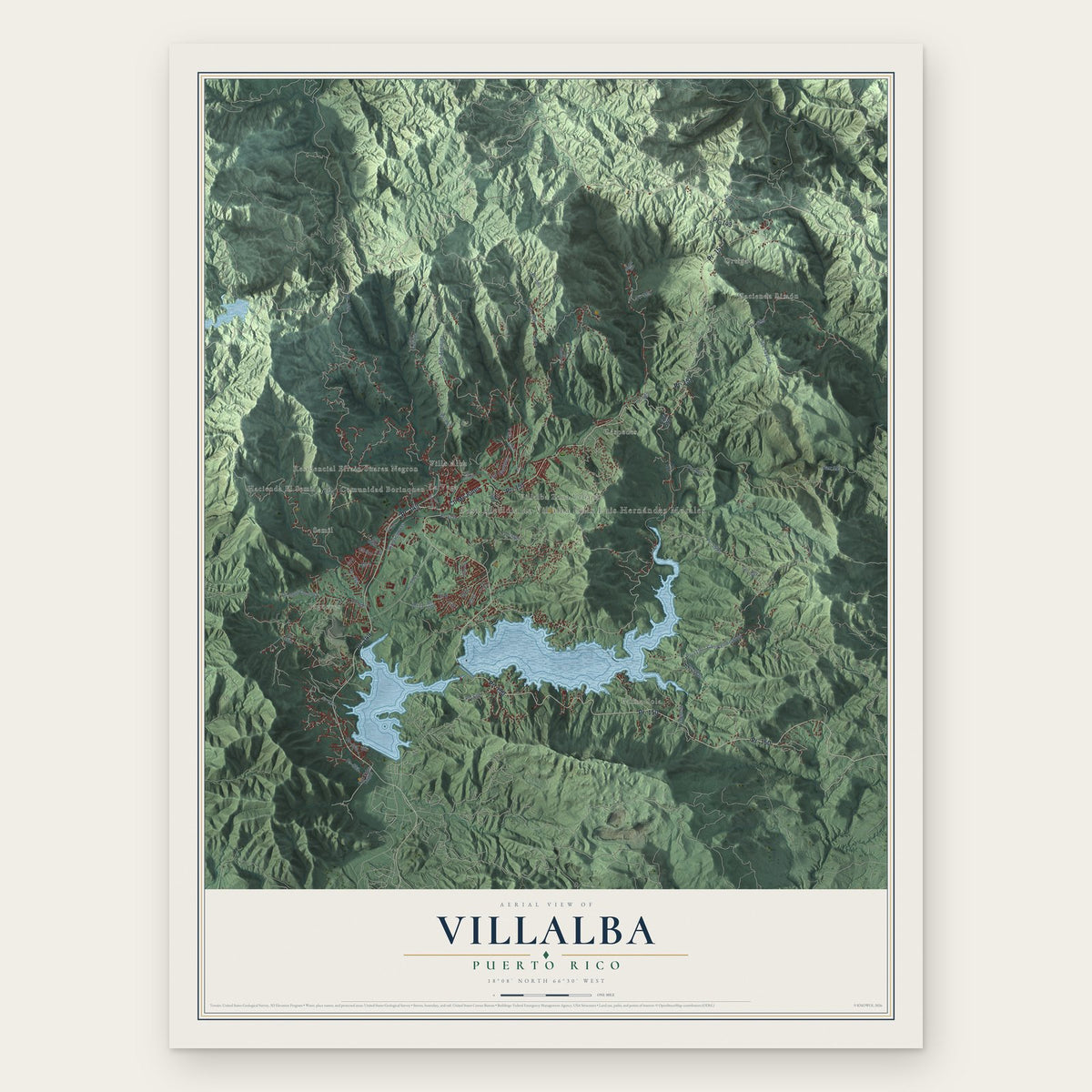 Villalba, Puerto Rico map print, the full design