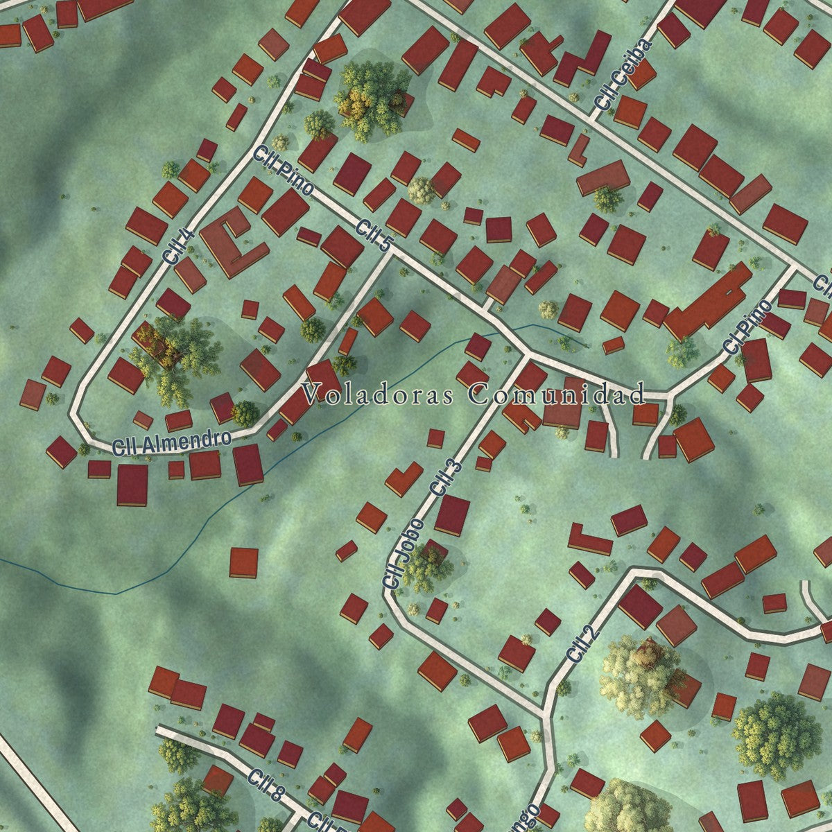 Close-up of the map of Voladoras, Puerto Rico print showing street and building detail