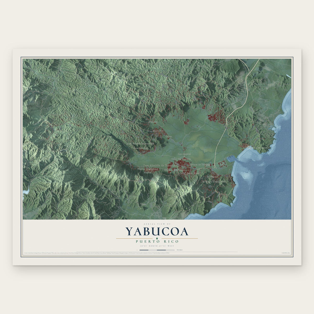 Yabucoa, Puerto Rico map print, the full design