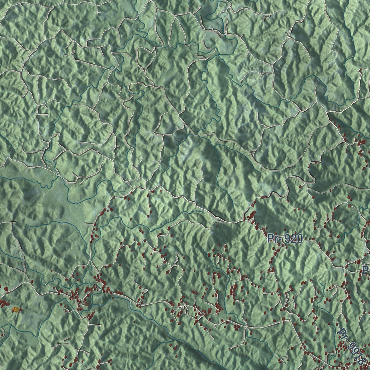 Close-up of the map of Yabucoa, Puerto Rico print showing street and building detail
