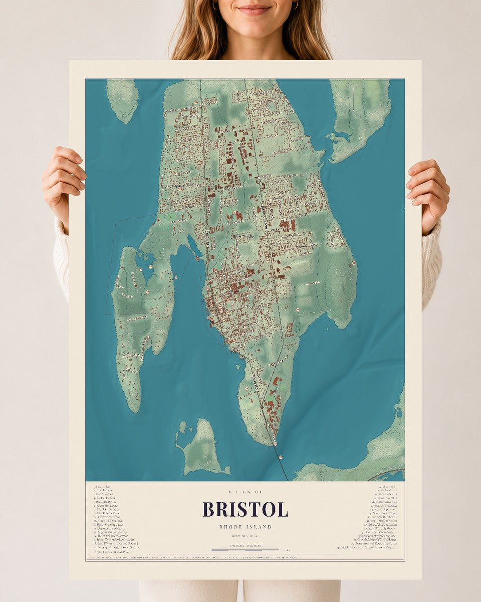Bristol, Rhode Island map print, 24" x 36" Archival Matte Print mockup