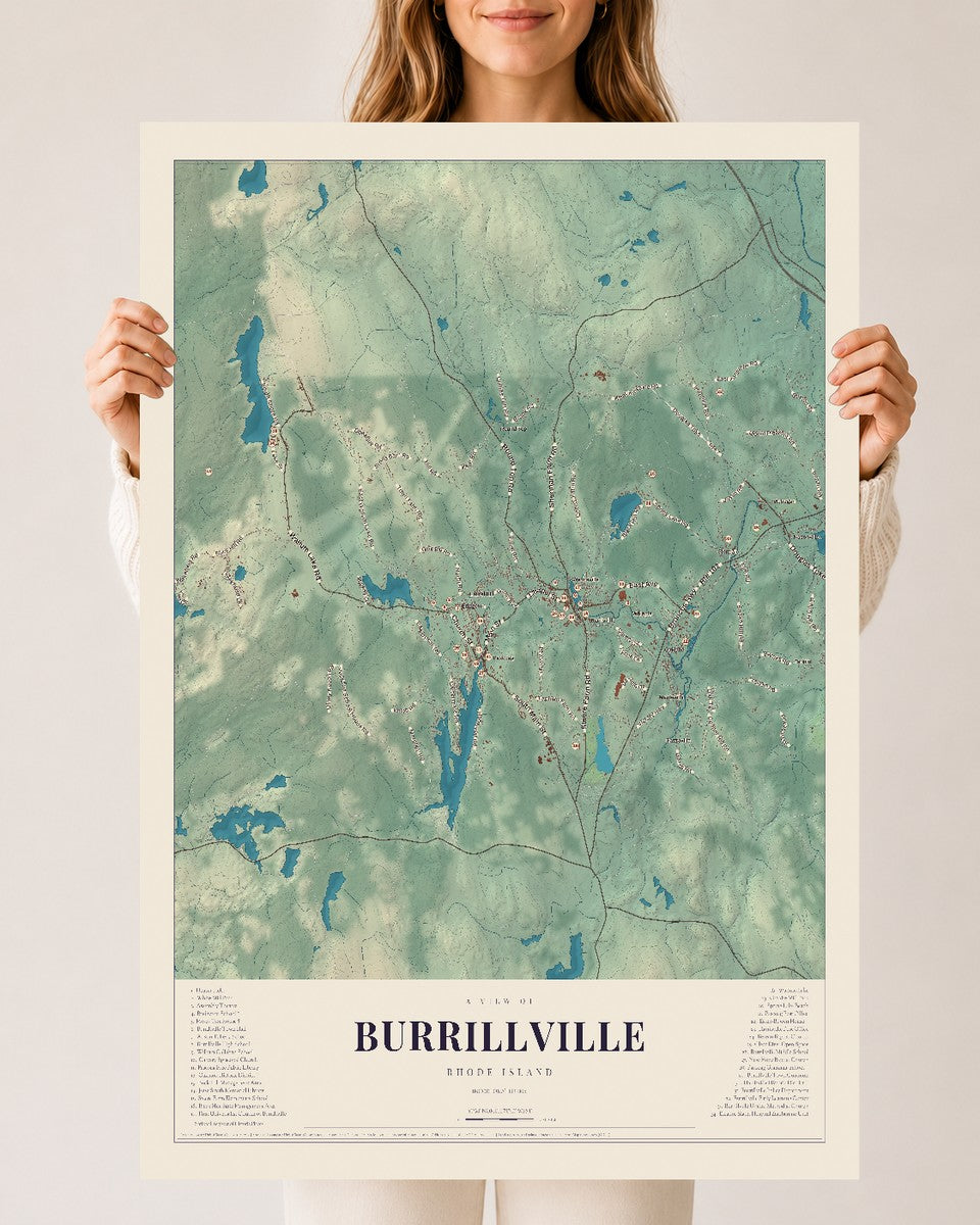 Burrillville, Rhode Island map print, 24" x 36" Archival Matte Print mockup