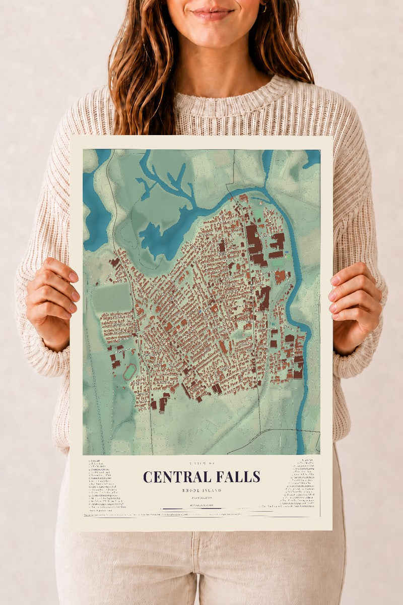 Central Falls, Rhode Island map print, 12" x 18" Archival Matte Print mockup