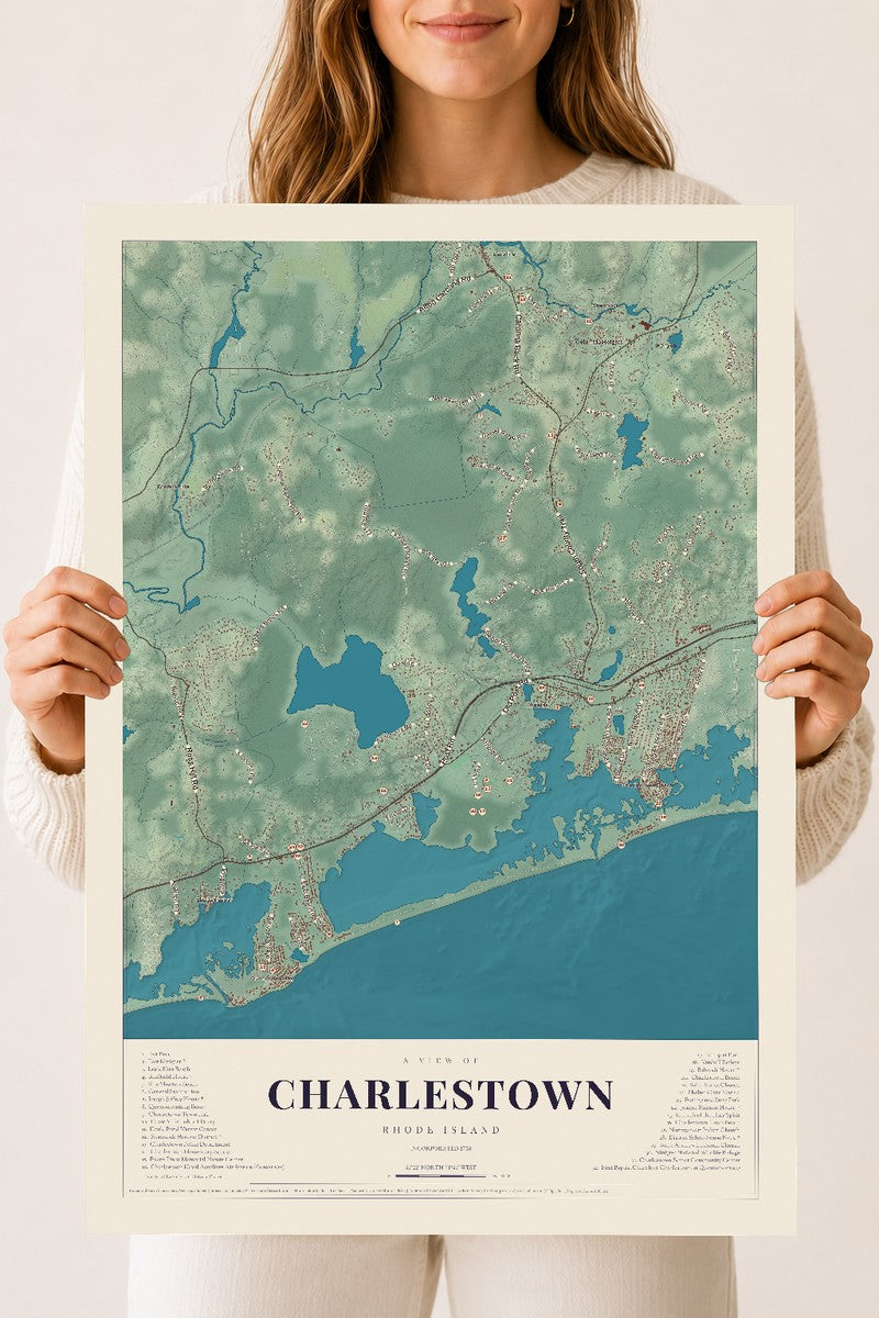 Charlestown, Rhode Island map print, 18" x 24" Archival Matte Print mockup