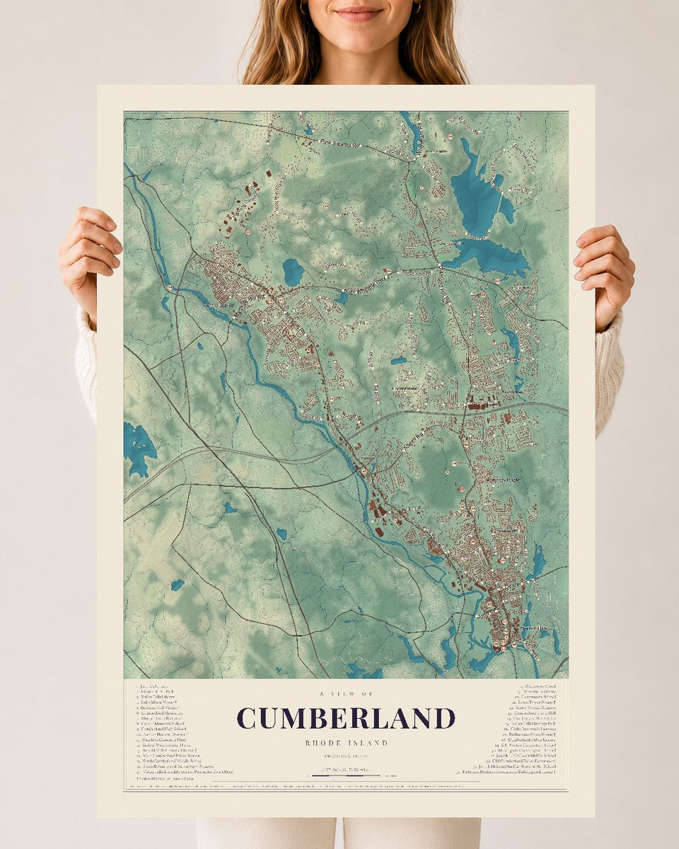 Cumberland, Rhode Island map print, 24" x 36" Archival Matte Print mockup