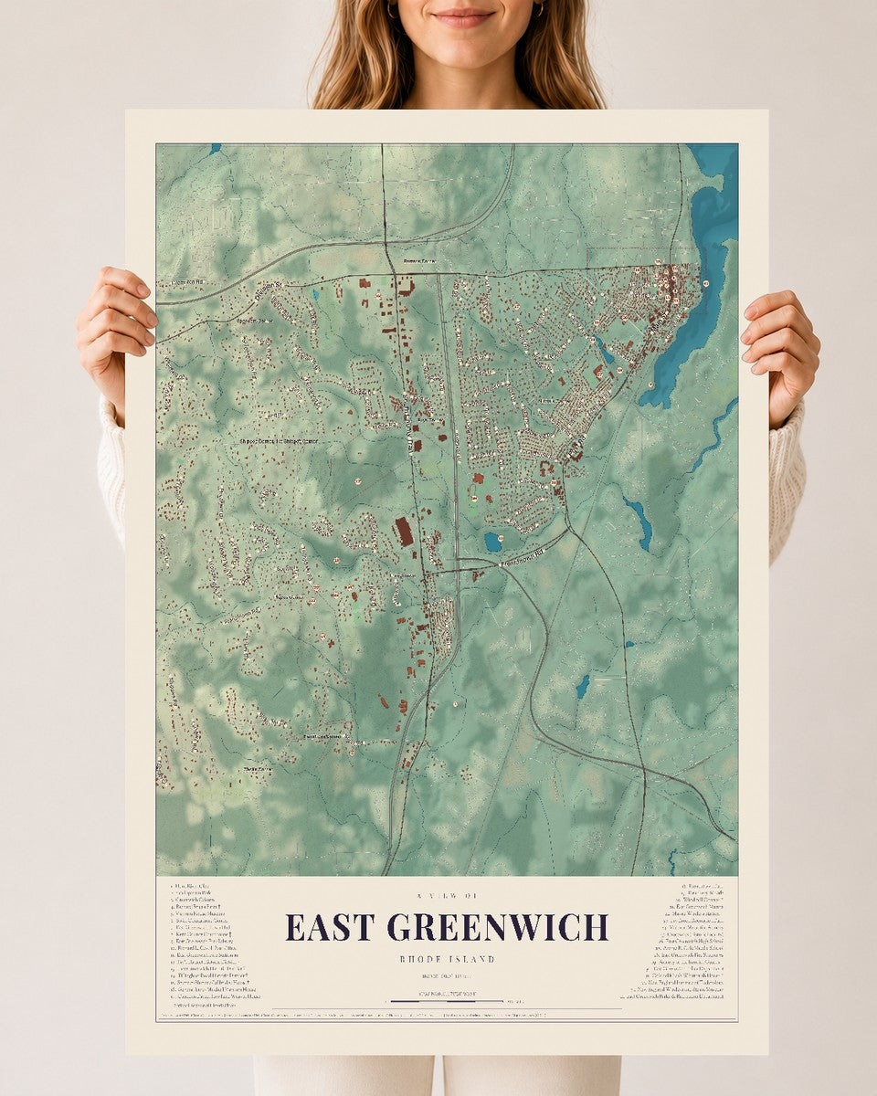 East Greenwich, Rhode Island map print, 24" x 36" Archival Matte Print mockup