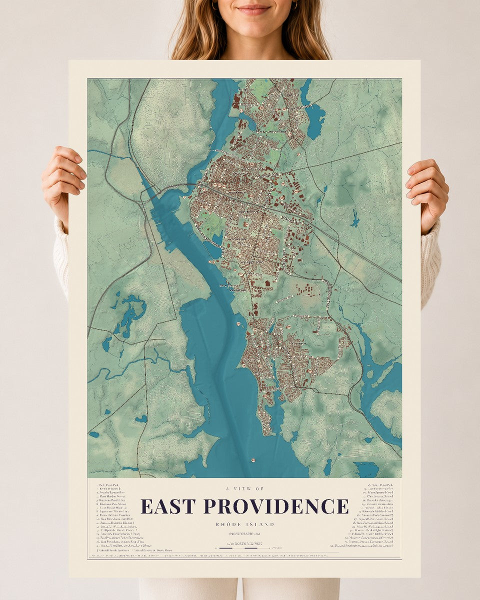 East Providence, Rhode Island map print, 24" x 36" Archival Matte Print mockup