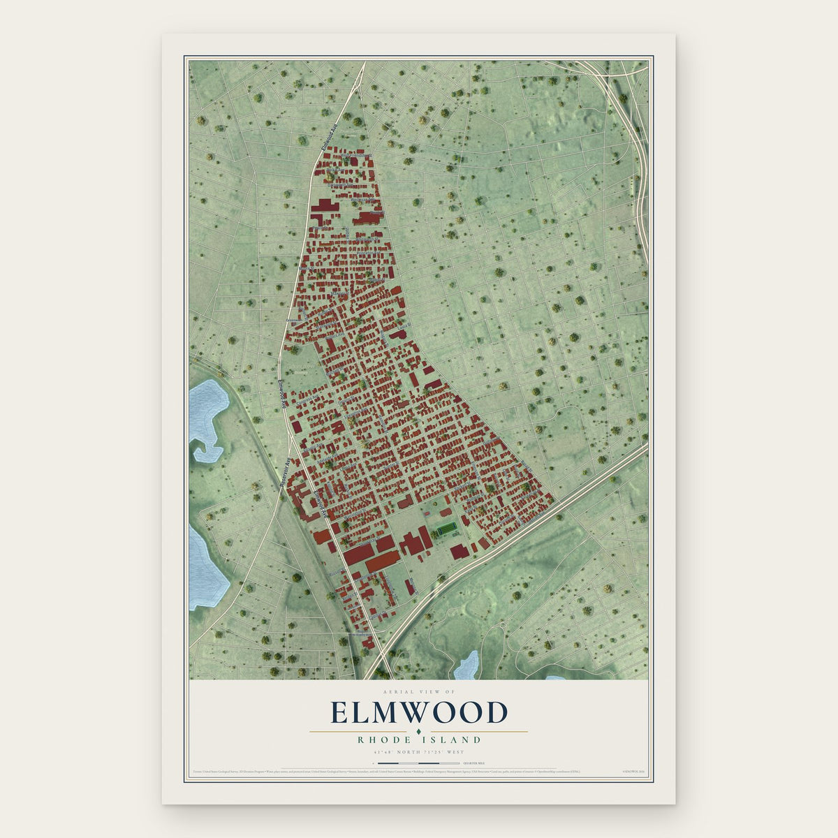 Elmwood, Rhode Island map print, the full design