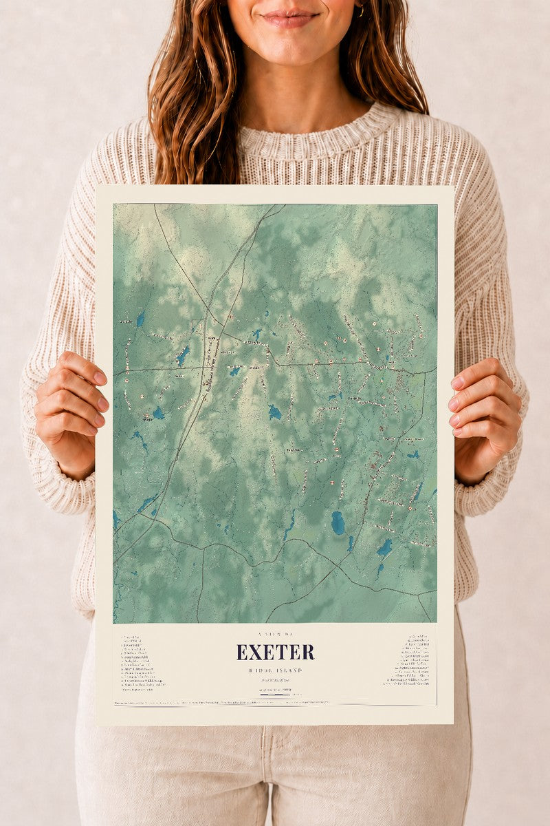 Exeter, Rhode Island map print, 12" x 18" Archival Matte Print mockup