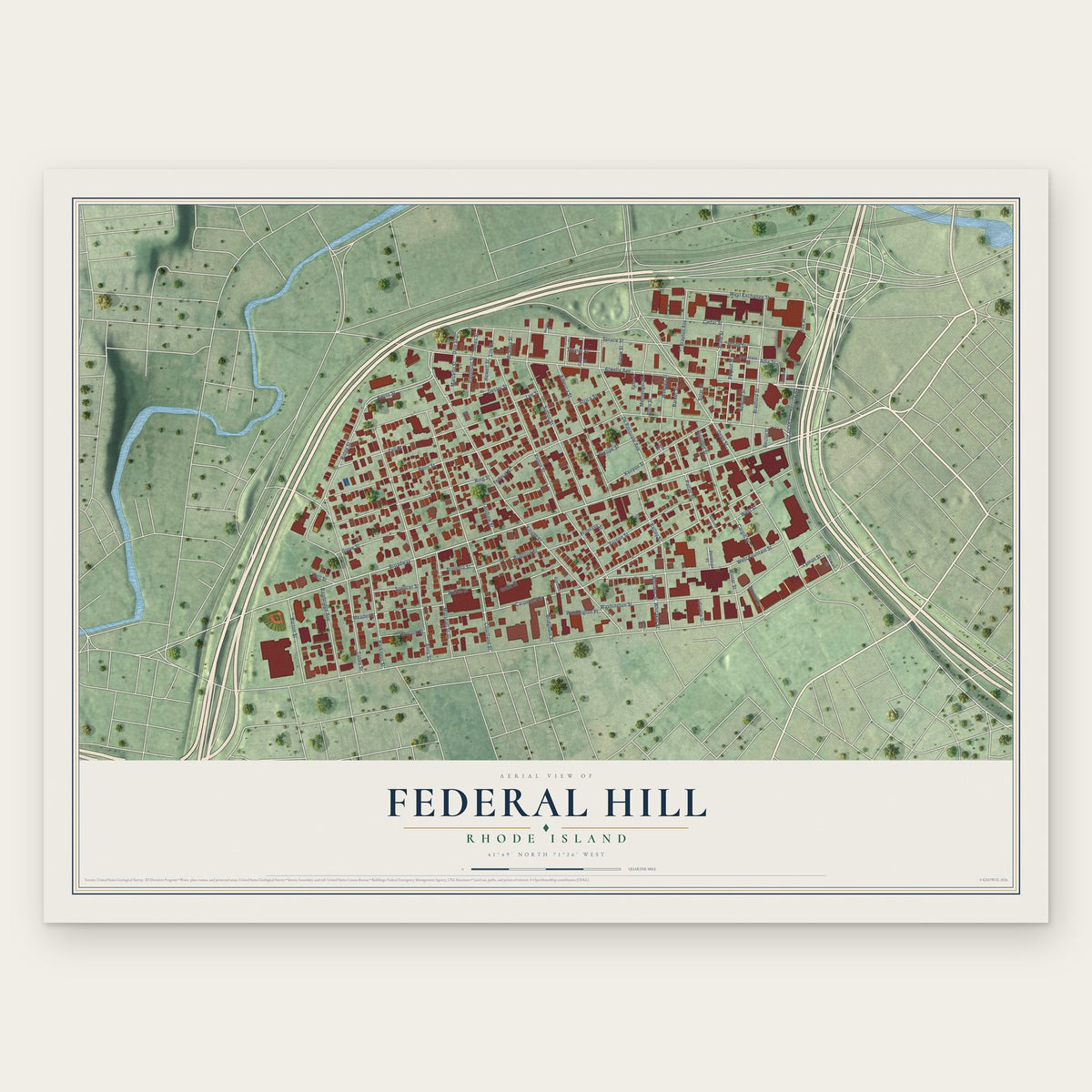 Federal Hill, Rhode Island map print, the full design